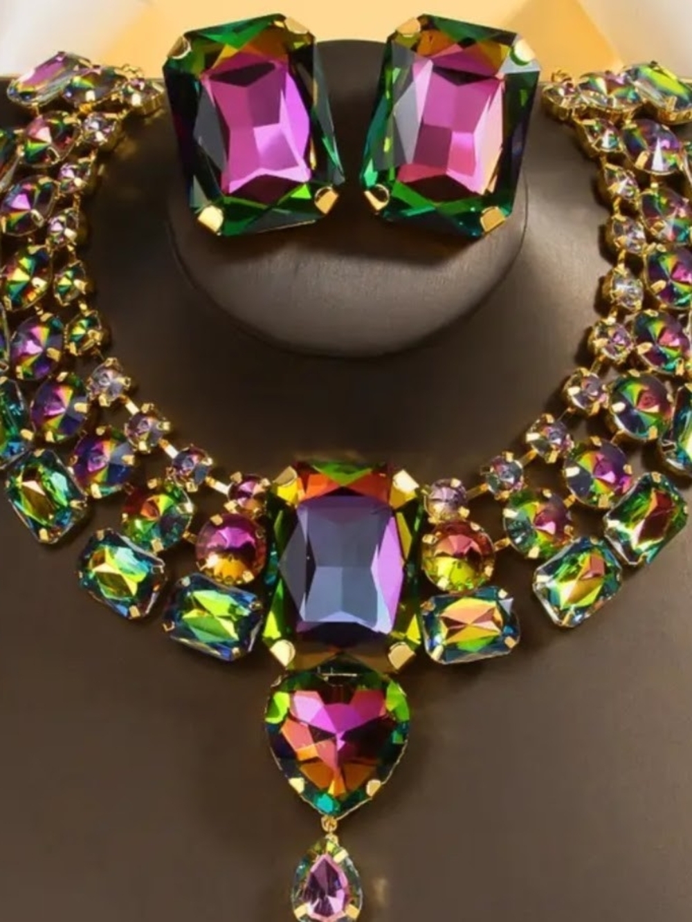 Multicolor Crystal Statement Necklace and Earring Set